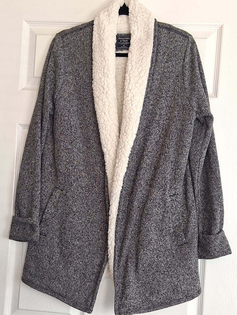 Abercrombie & Fitch Sherpa Lined Gray Open Cardigan Jacket